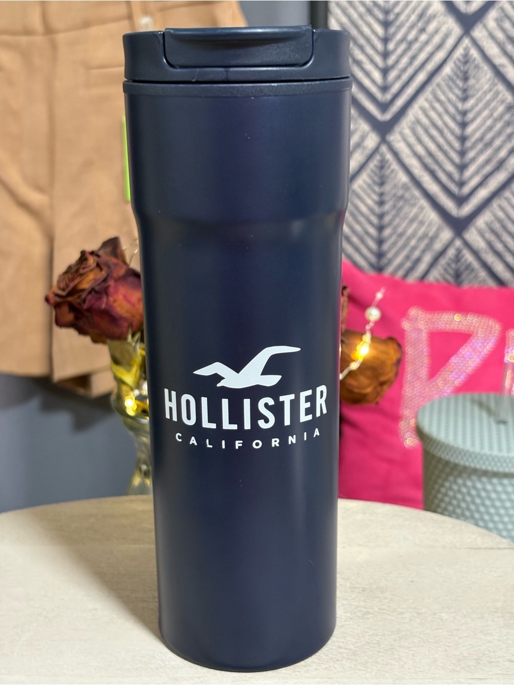 Hollister California Navy Blue Travel Mug, 16 oz. Limited Edition